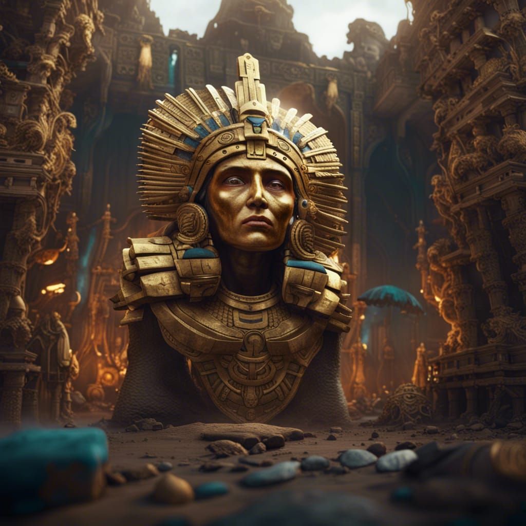 Golden Aztec Statue at Excavation Site