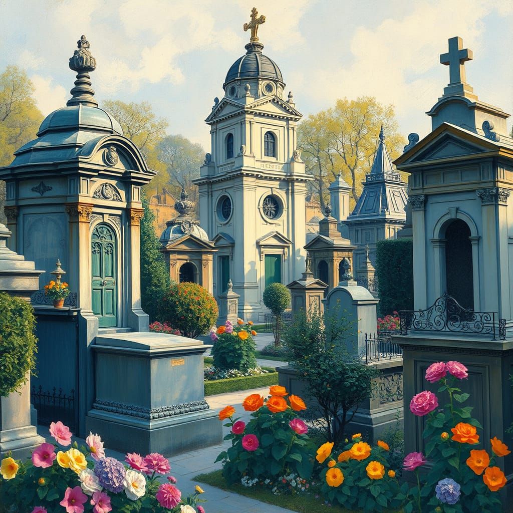 Pere Lachaise Cemetery in Impressionist Style