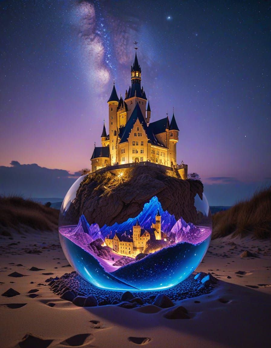 Surreal Masterpiece: Dream Landscape Under Violet-Blue Sky