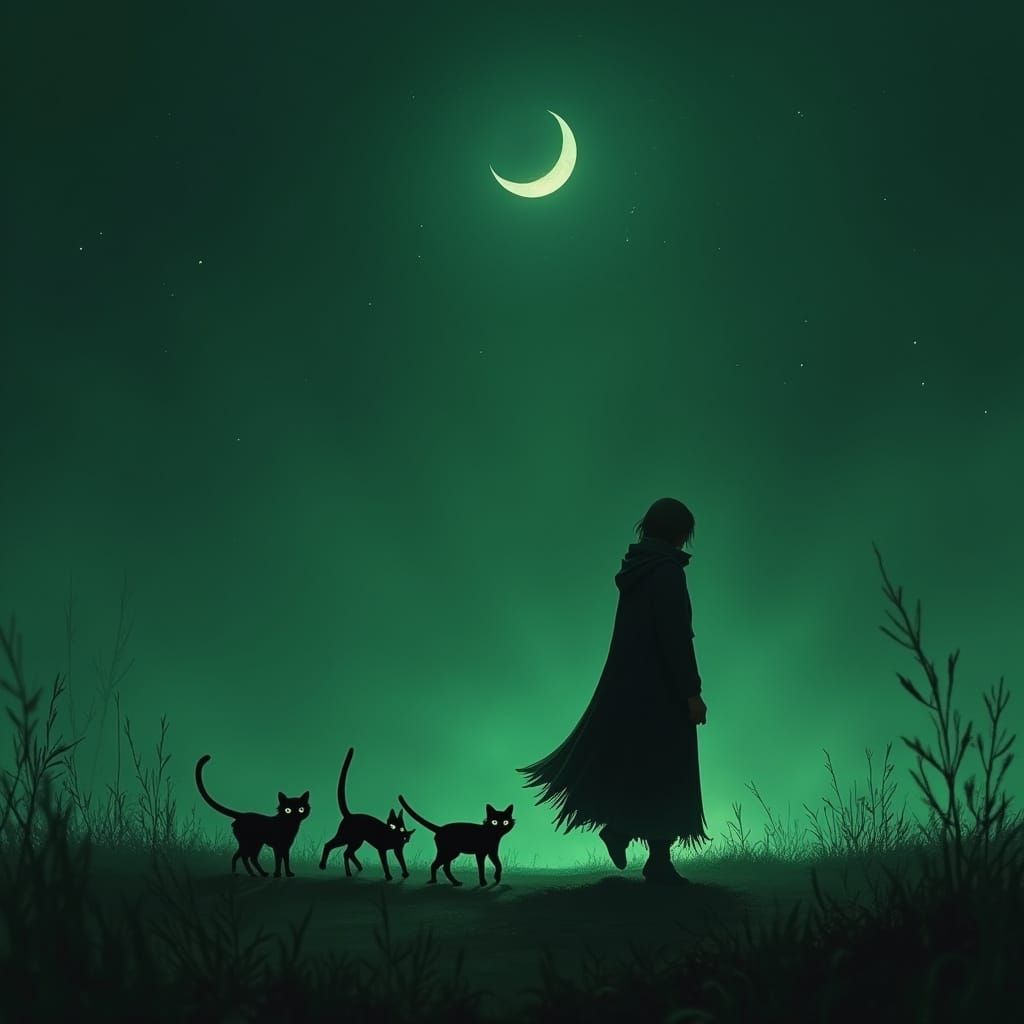 Mystical Lone Figure in the Dark, Dreamlike Illustration