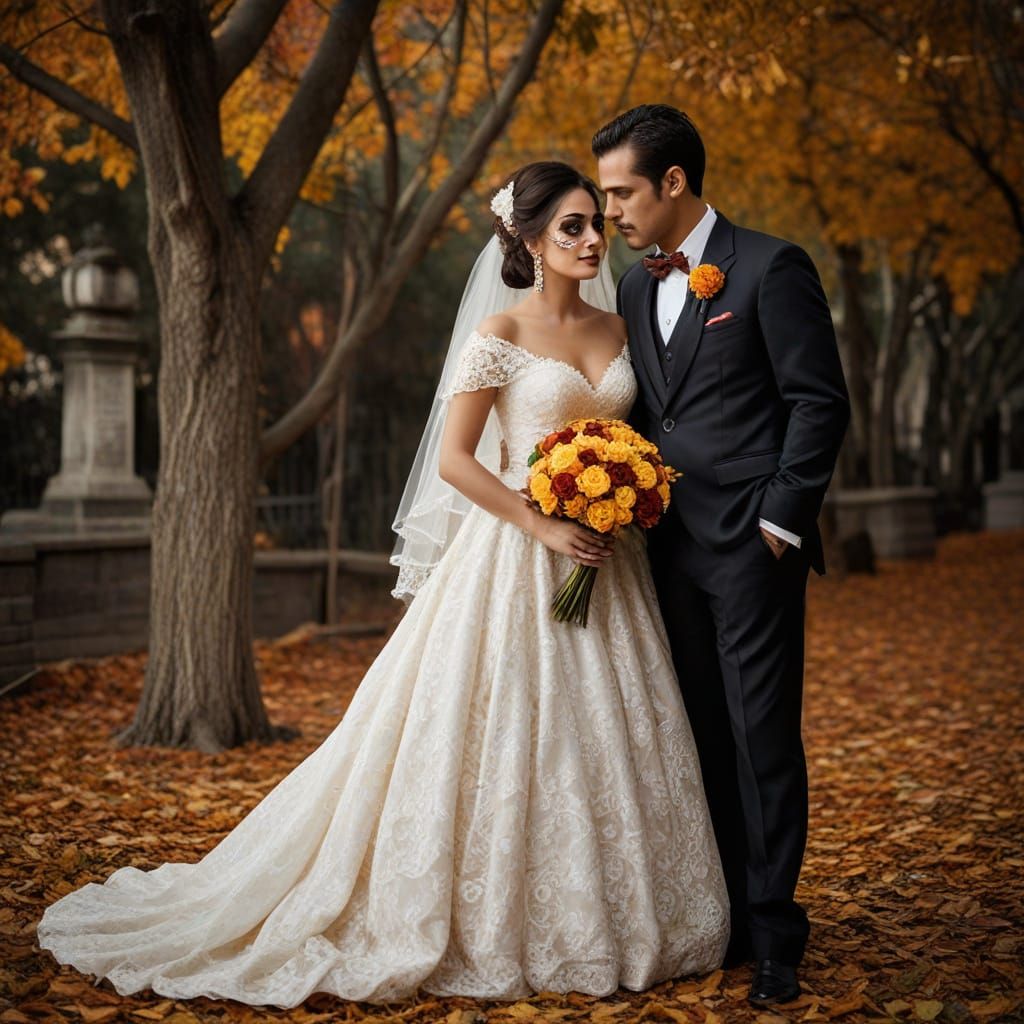 Day of the Dead Wedding in Etched Style
