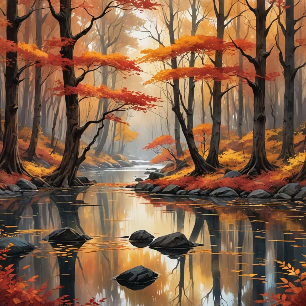 Serene Autumn Forest in Golden Light