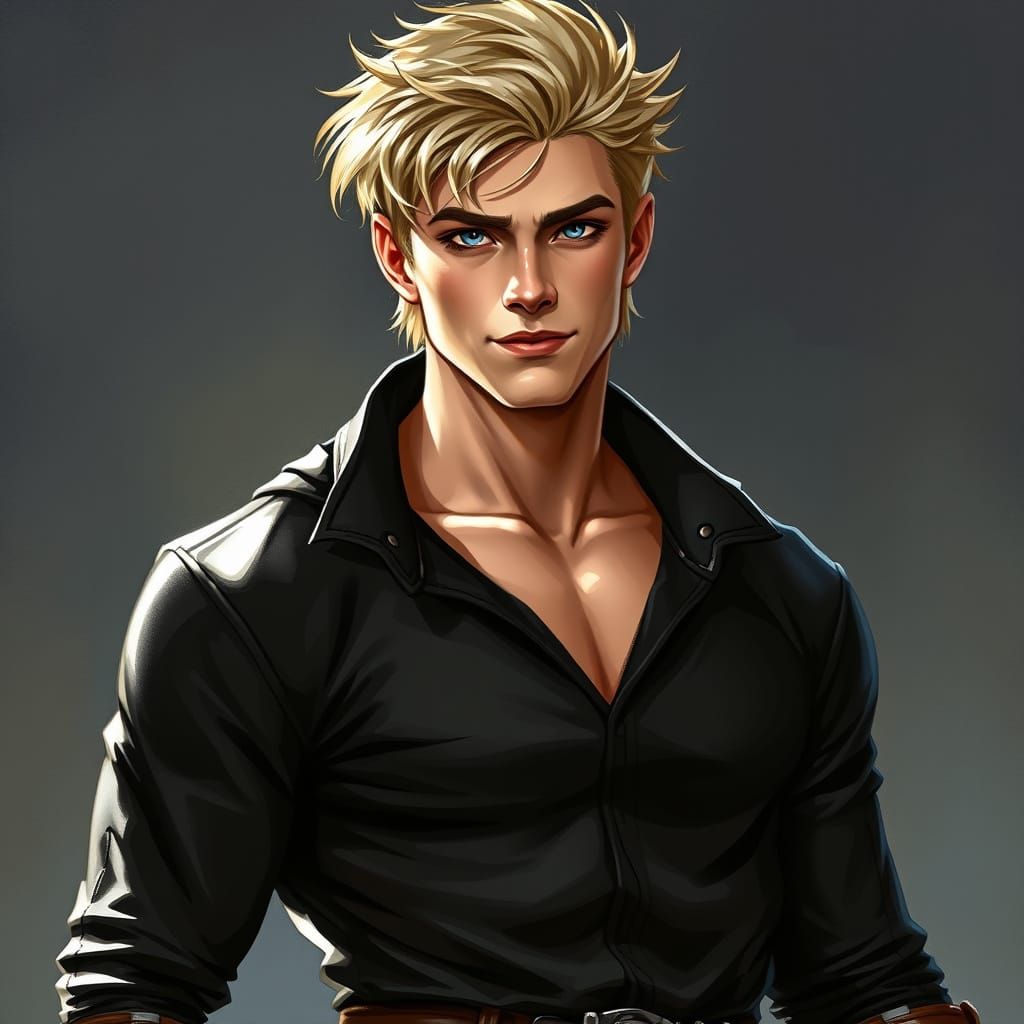 Confident Hero in Black Leather