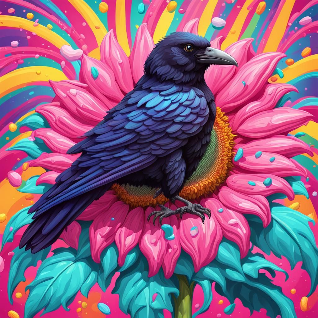 Lisa Frank Raven on Sunflower: Candy Art