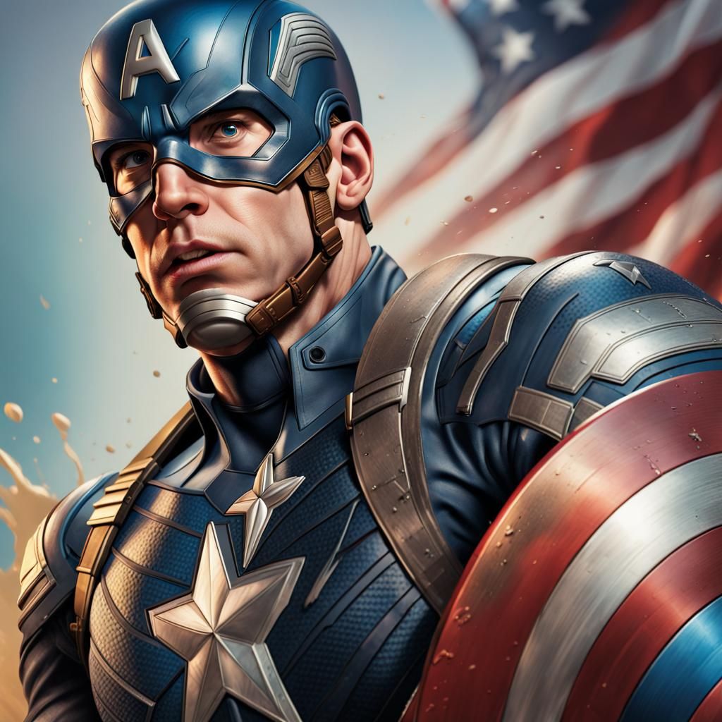 Hyperrealistic Captain America with Shield