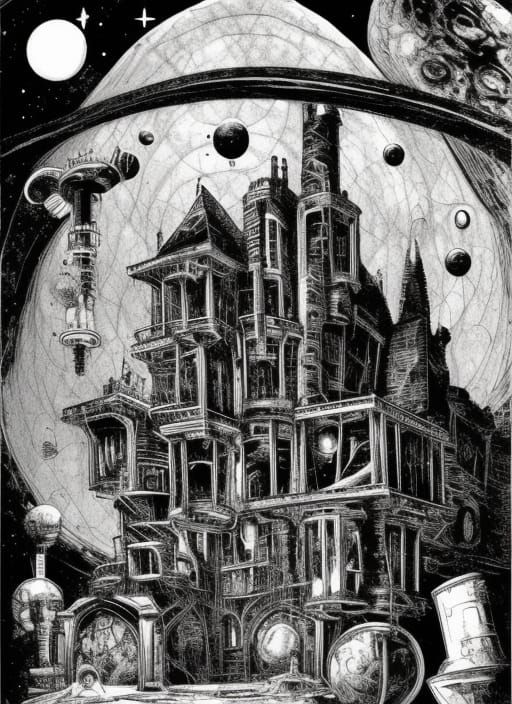 Gothic Cyber Mansion in Space