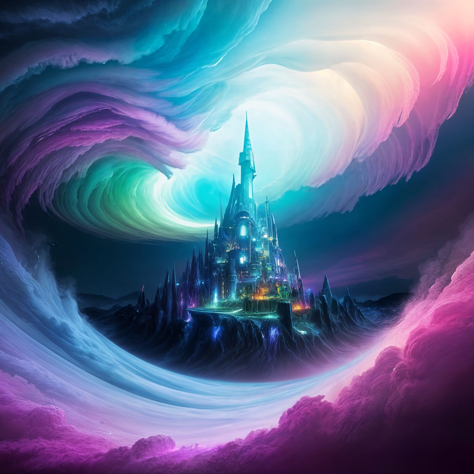 Colorful Tornado Over Fantasy Landscape in 8K