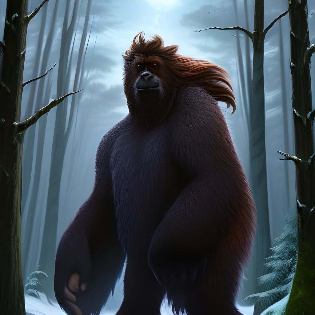 Bigfoot as The Thinker: Cinematic Fantasy Art