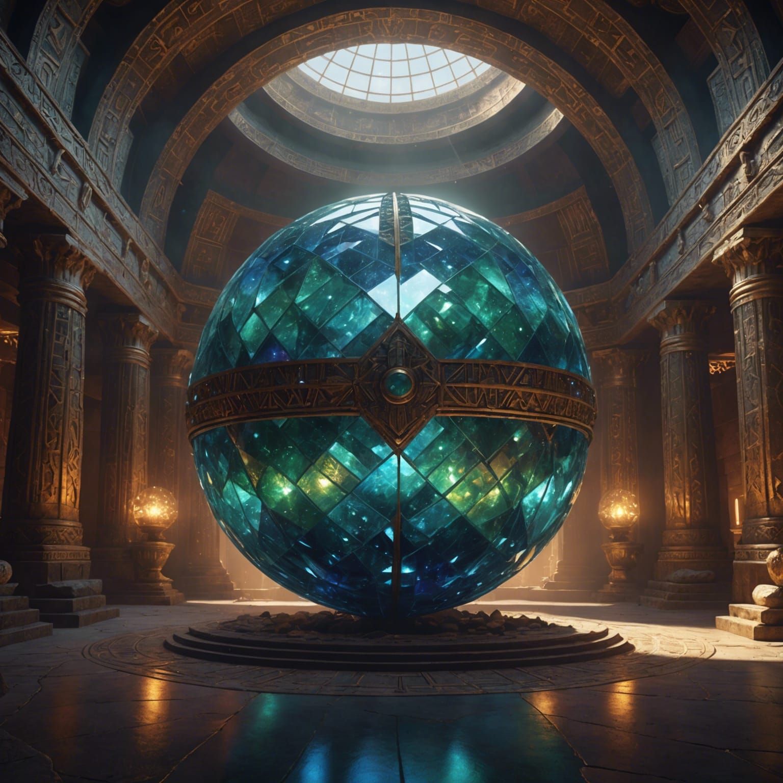 Iridescent Crystal Oracle in Ancient Martian Pyramid