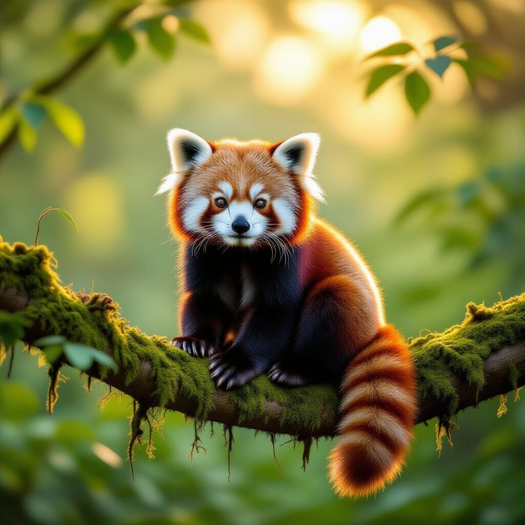 Adorable Red Panda in Misty Forest: Wildlife Portrait