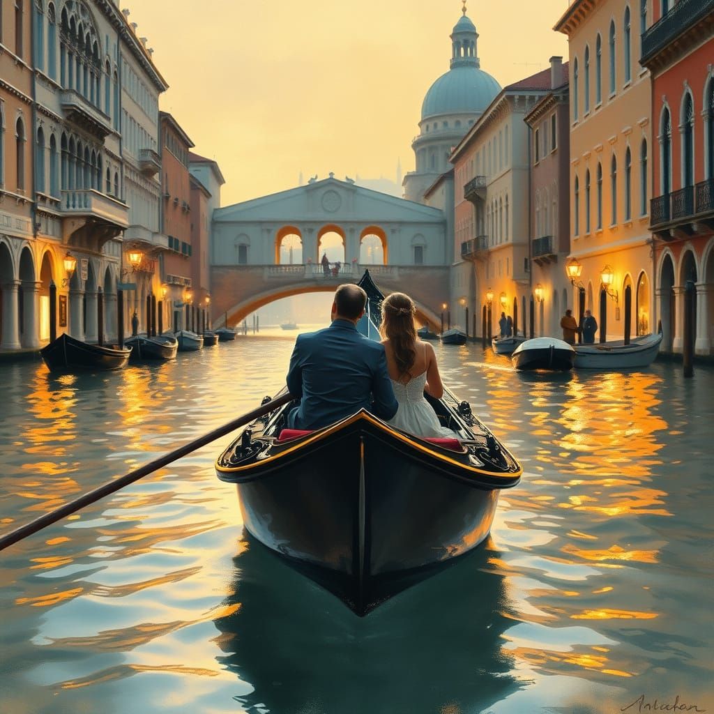 Romantic Venetian Evening with Golden Light