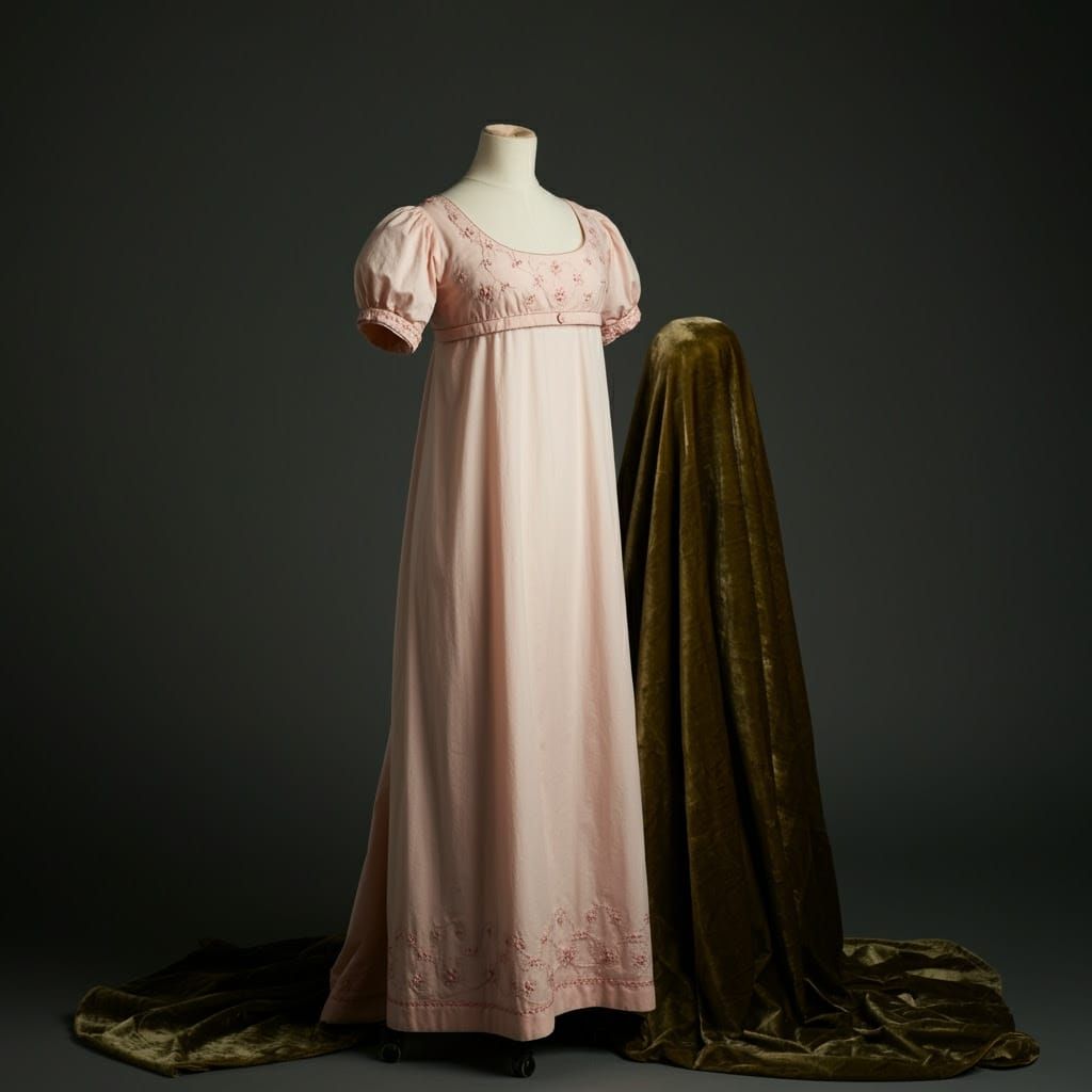 Regency-Era Pale Pink Ball Gown in Watercolor Style