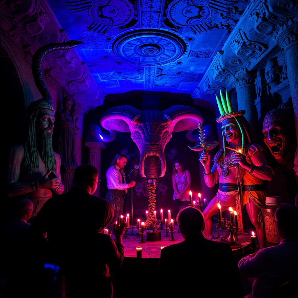 Creepy Underground Ceremony with Pagan Idols
