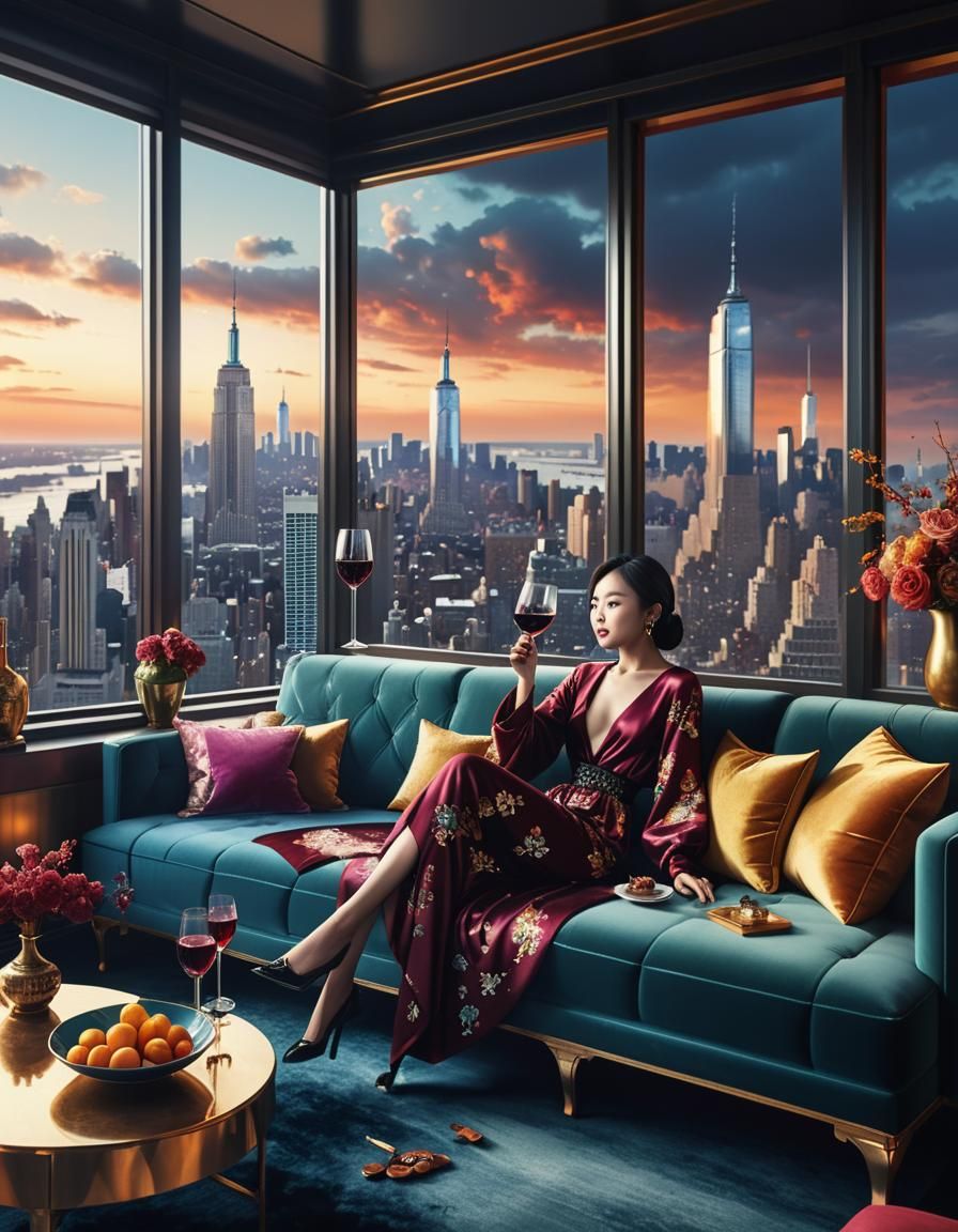 Interior of a New York penthouse. Maximalist interior design...