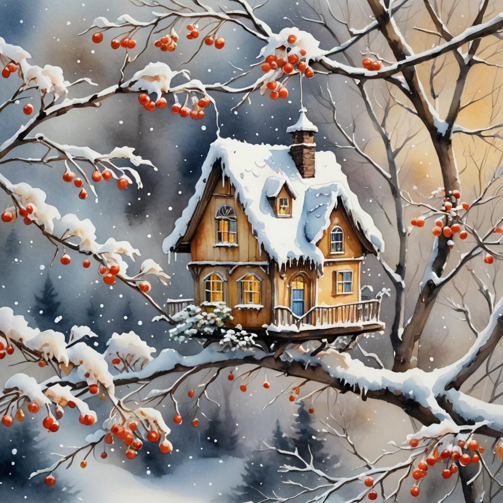 Charming Winter House on Rowan Branch in Watercolor