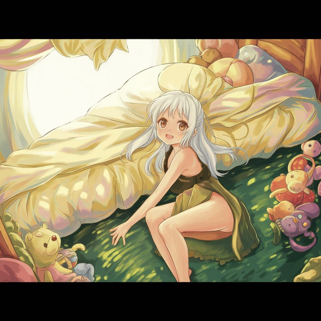 Anime Girl Stuck Under Bed with Toys