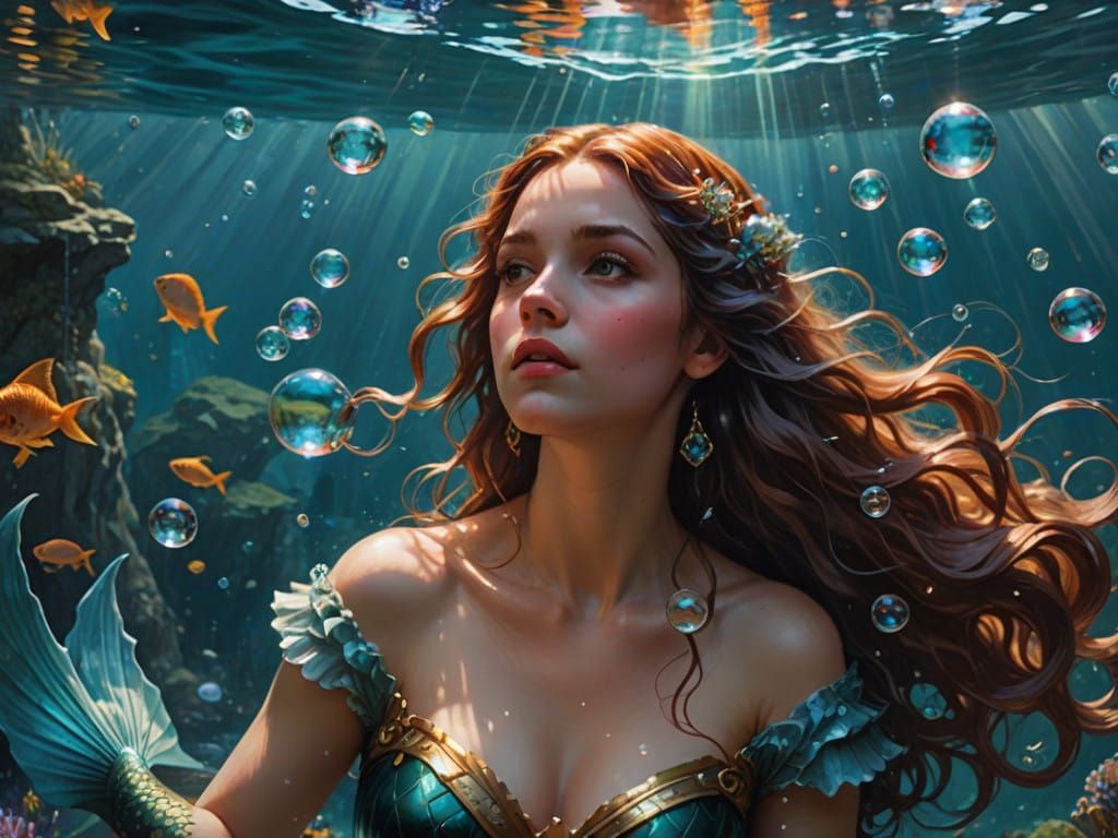 Surreal Mermaid Portrait in Dreamy Renaissance Style