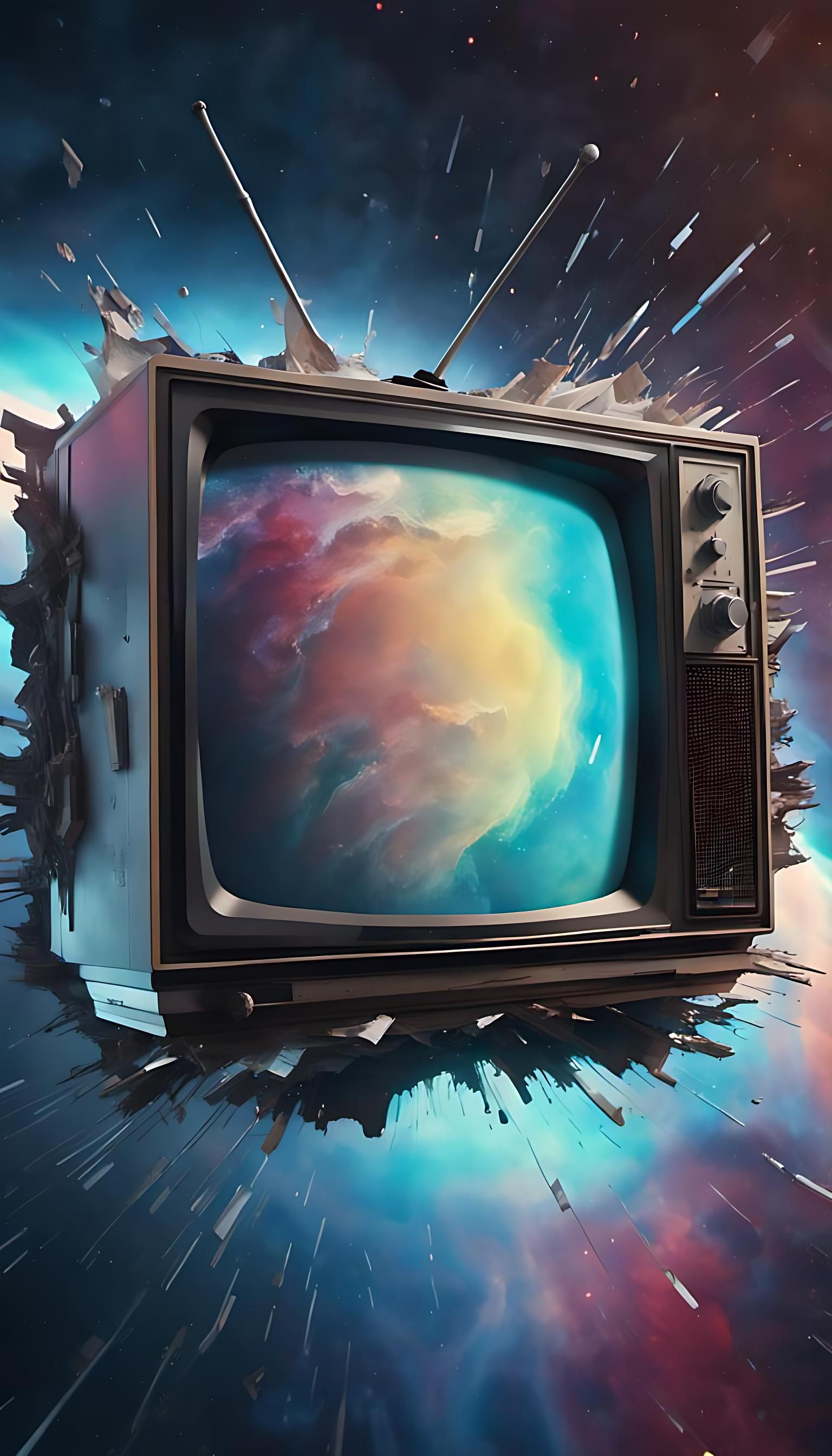 Old TVs Drifting in Space: Hyperrealistic Concept Art