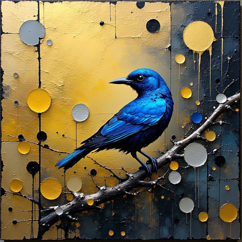 Iridescent Bluebird in Abstract Expressionist Chaos