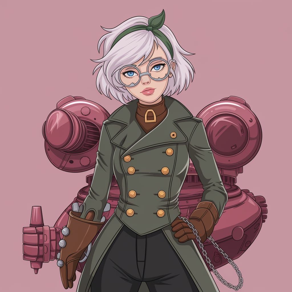 Roberia Karurīni Posing with Steam-Powered Mecha