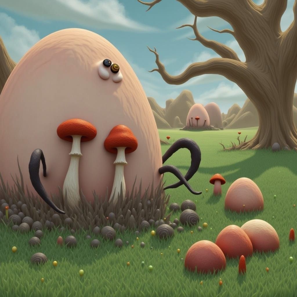 Surreal Spider-Mushroom Hybrid Hunting Prey