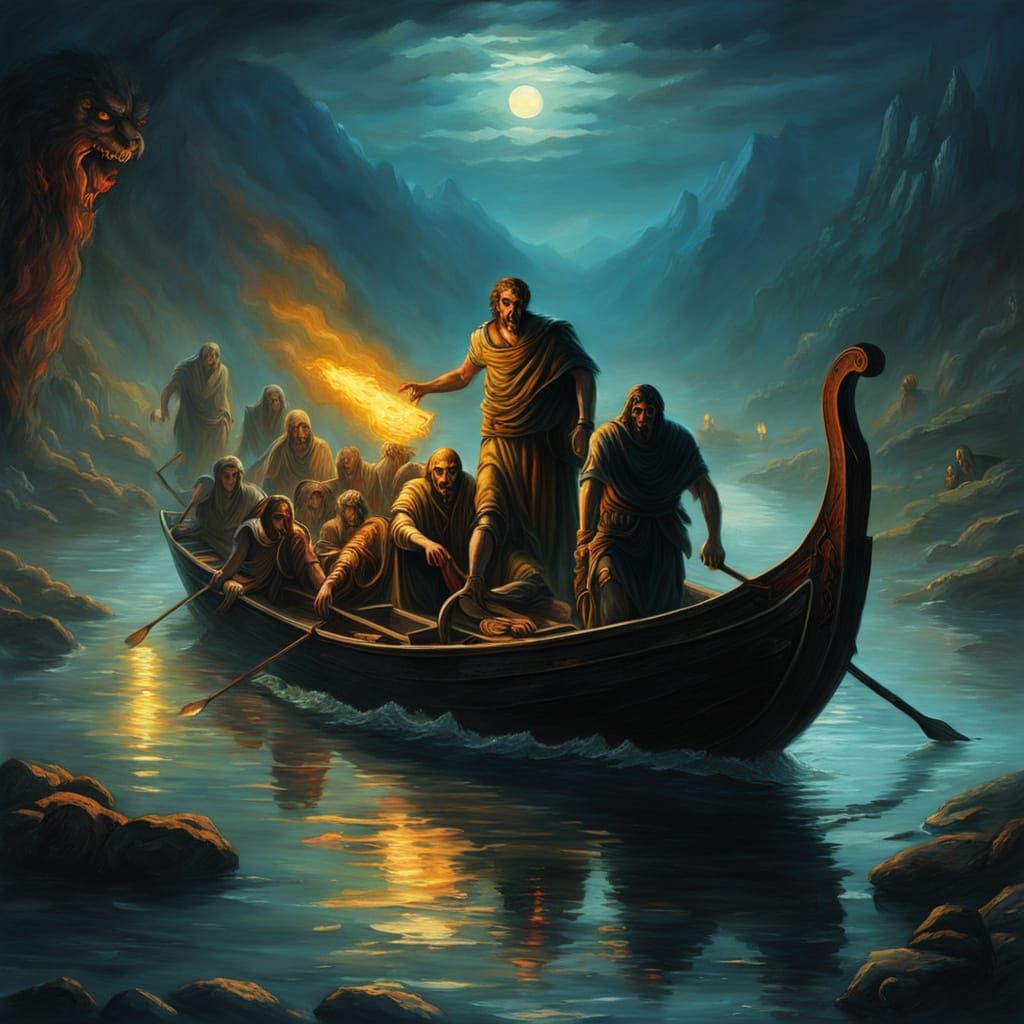 Charon Crossing the River Styx: Oil Painting