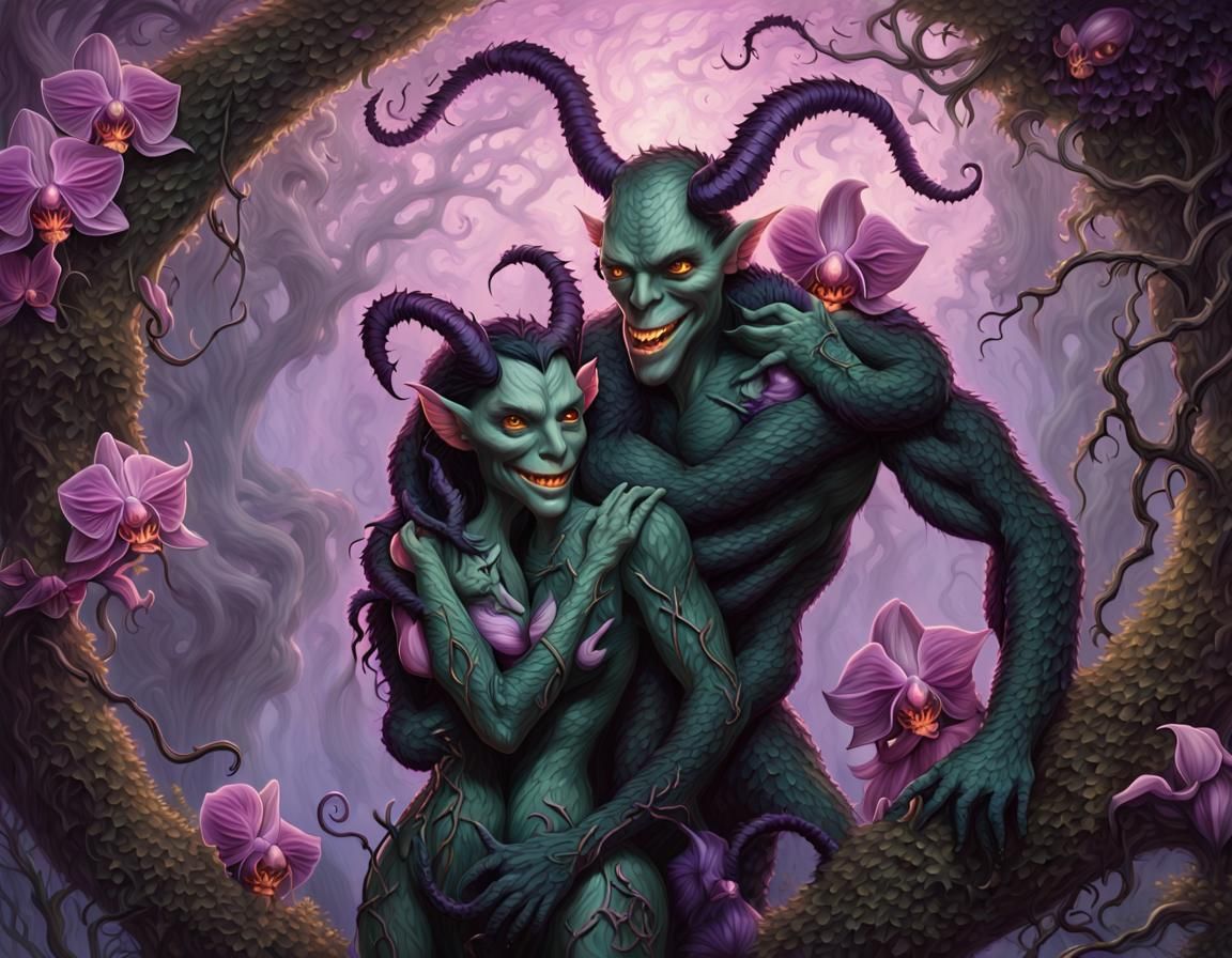 Cuddling Demon Couple #01