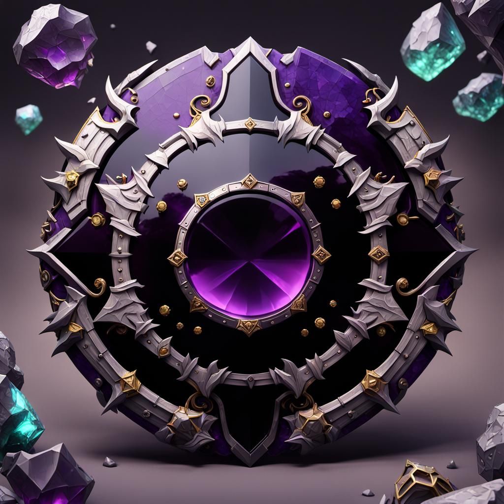 Intricate Gemstone Battle Shield in Dark Fantasy Style