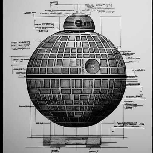 Death Star Blueprints in Pencil Sketch Style