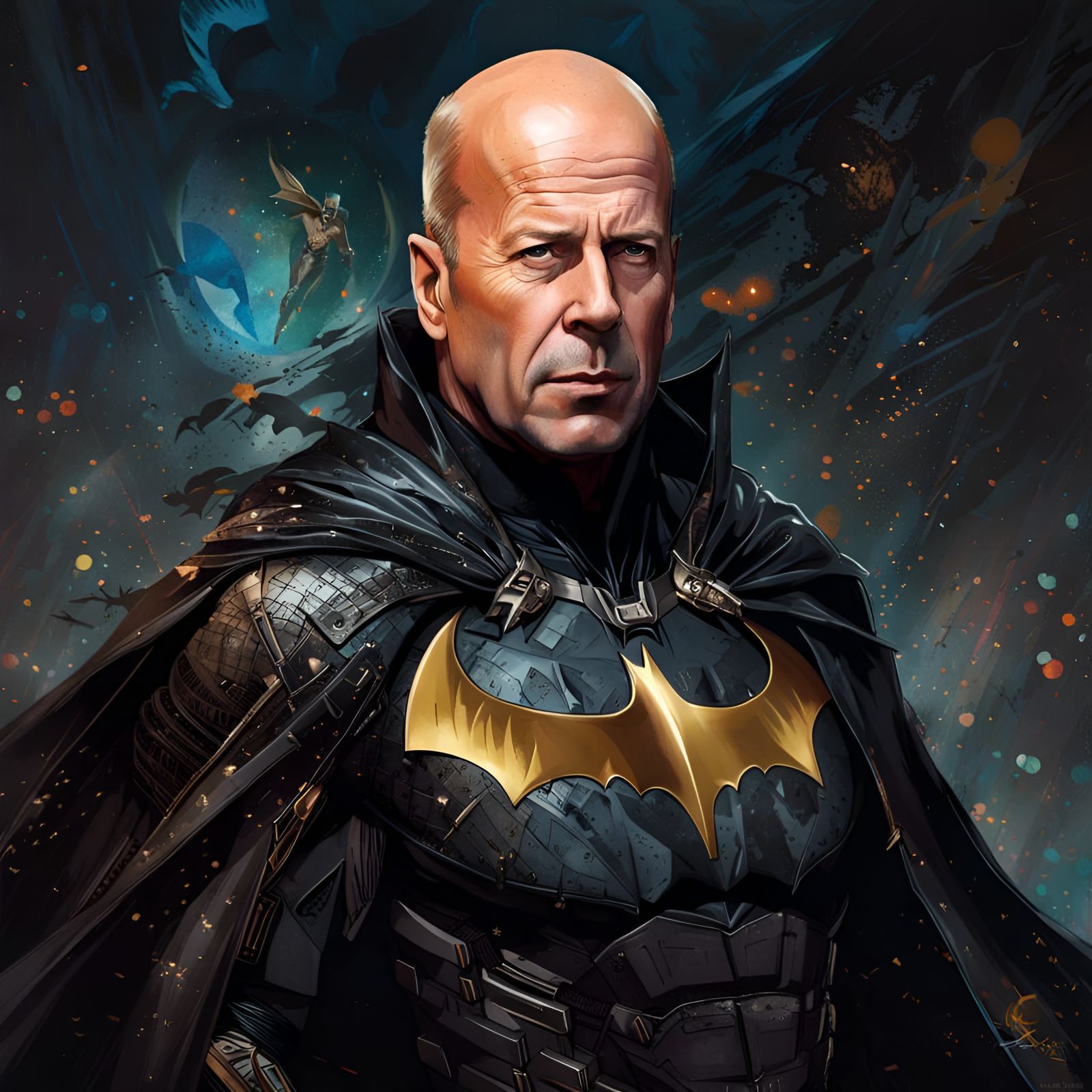 Actor Bruce Willis as Batman Portrait