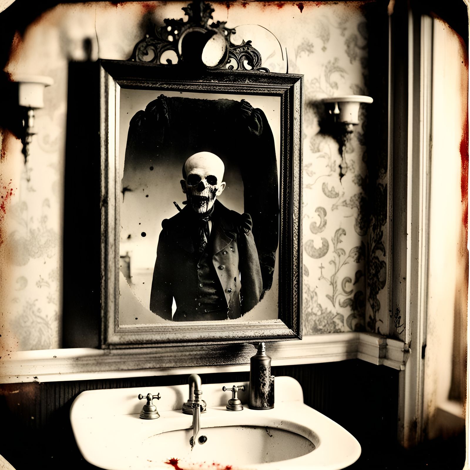 Creepy Satanic Monster in Antique Mirror Photograph