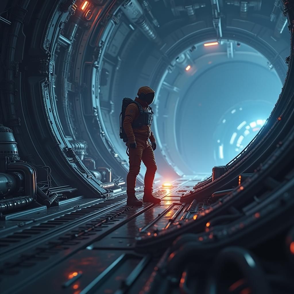 Among Us Crewmate in Sci-Fi Spacecraft