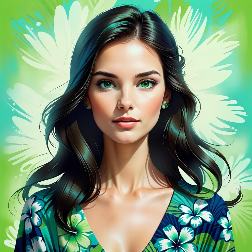 Gorgeous Woman in Hawaiian Dress: Airbrush Illustration