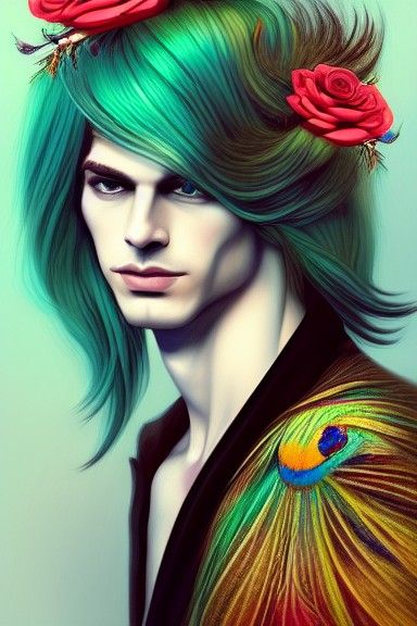 Peacock God Portrait in Decadent Style