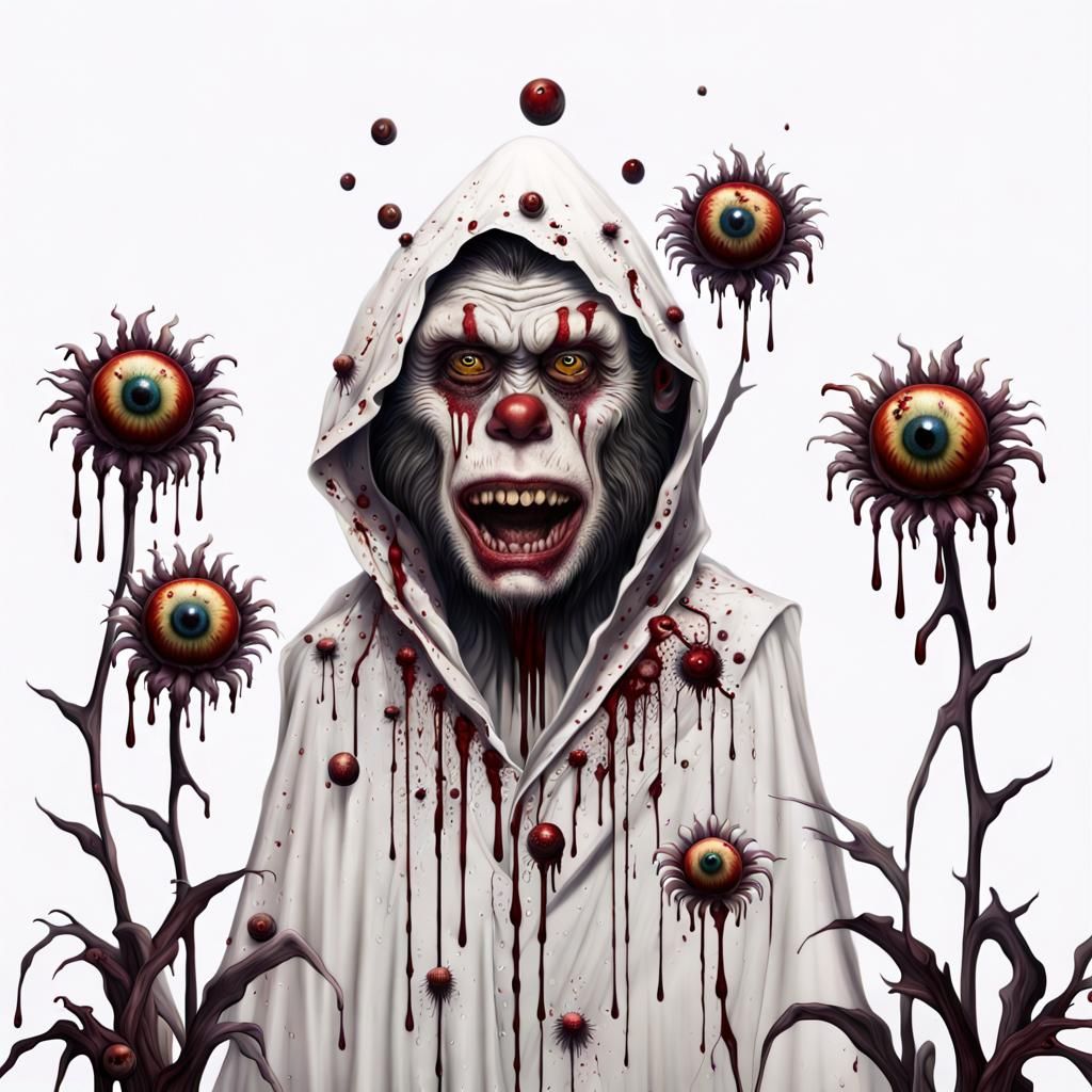Zombie Monkey Clown Ghost in Eyeball Flower Garden