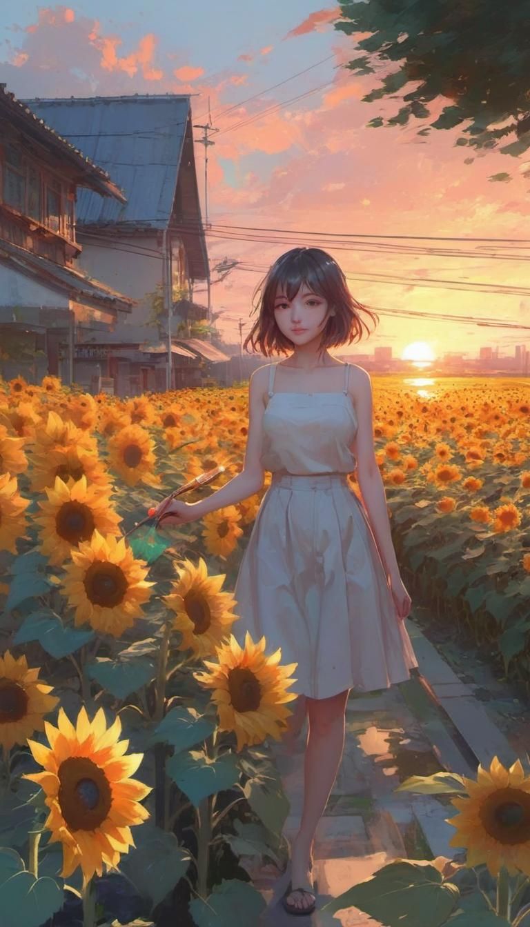 Hyperdetailed Sunflowers in Anime Style
