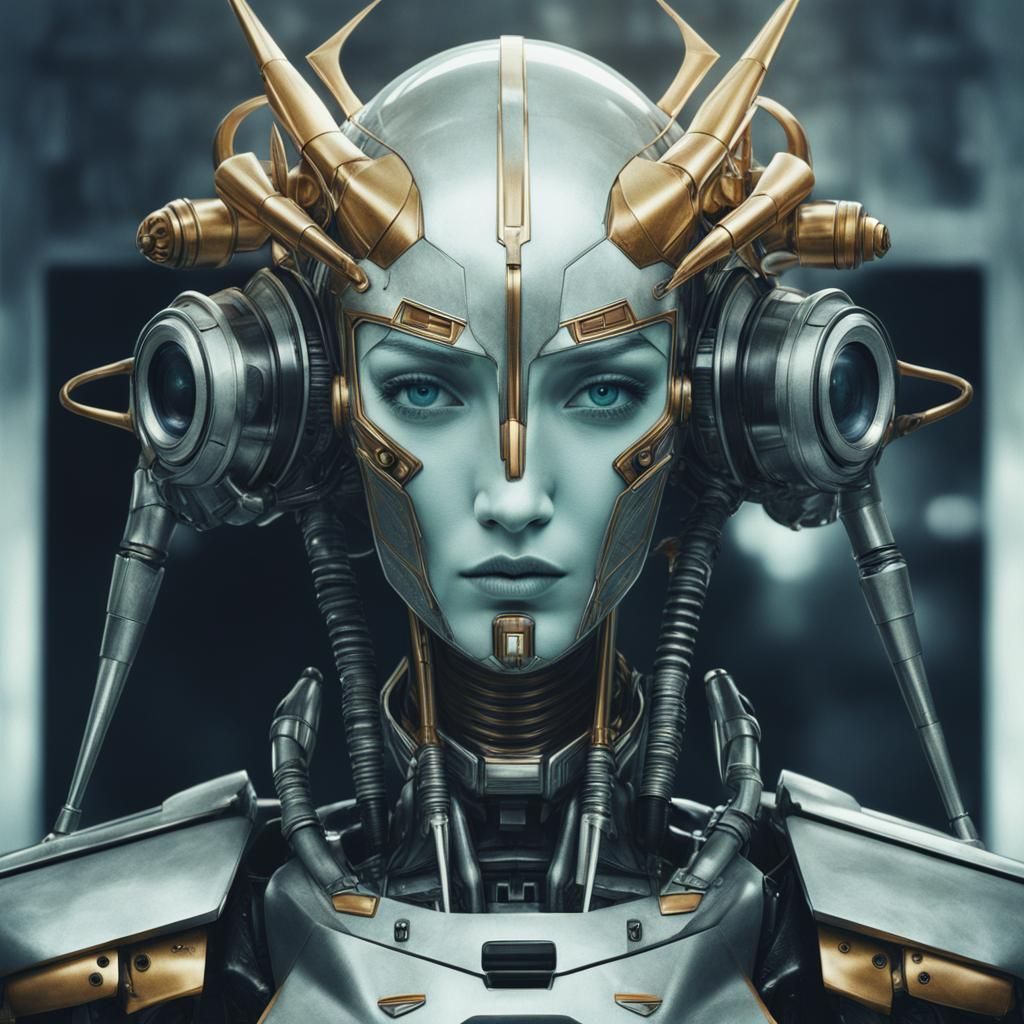 Futuristic Fisher Queen: Polaroid Portrait in Retro Style