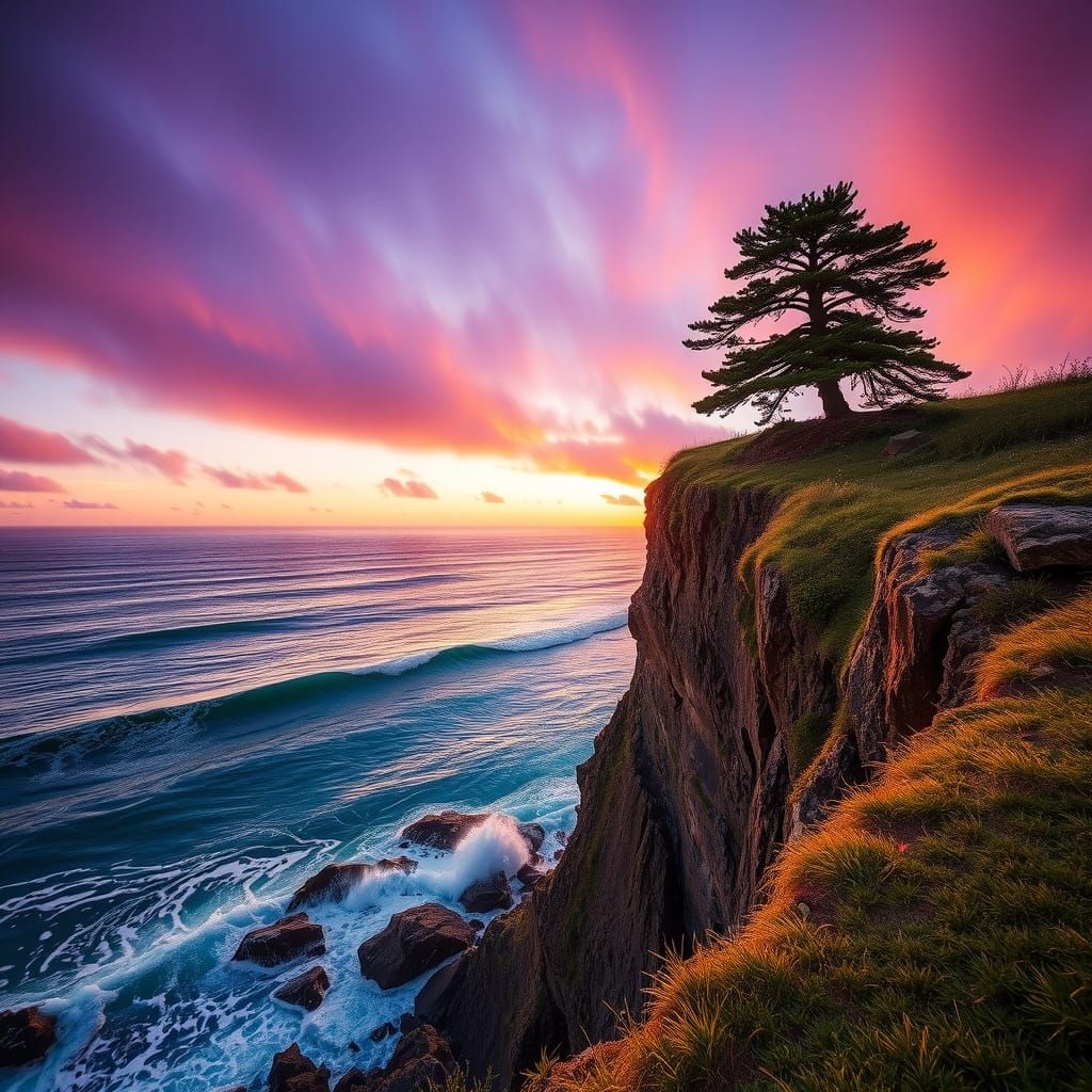 Vibrant Coastal Landscape in Warm Sunlight