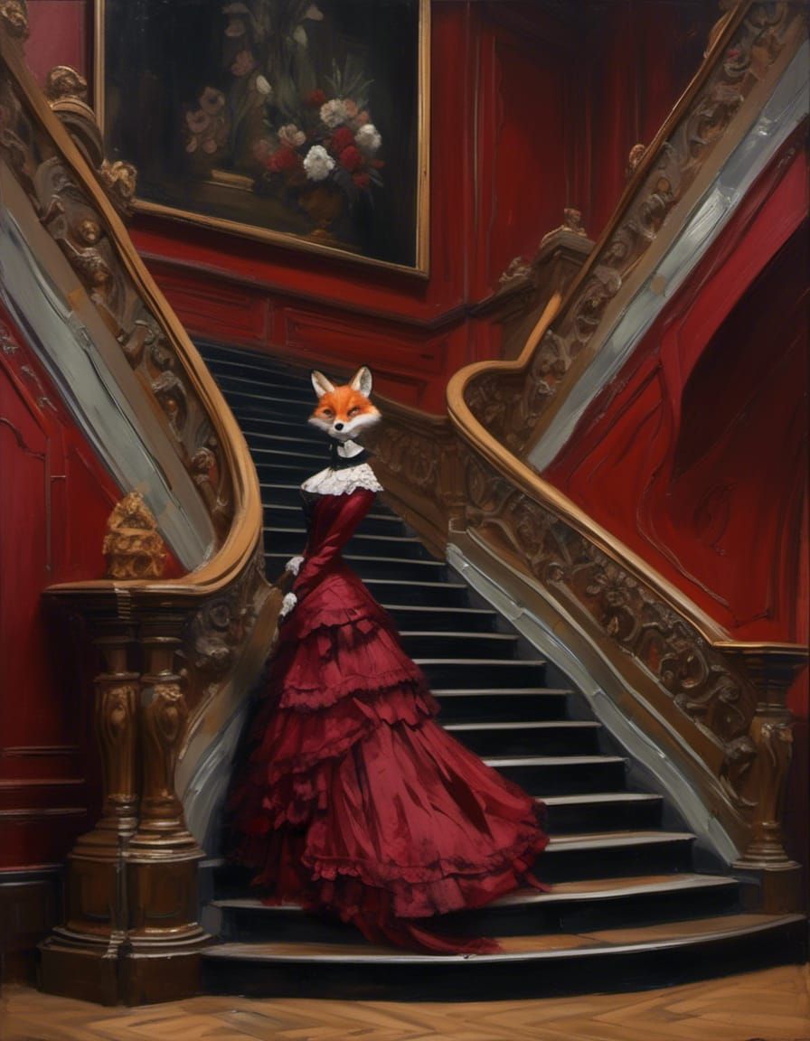 Furry Fox in Corset Dress as Oil Painting