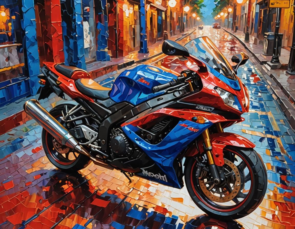 Moto ZX9R in Neo-Impressionist Impasto Oil Painting