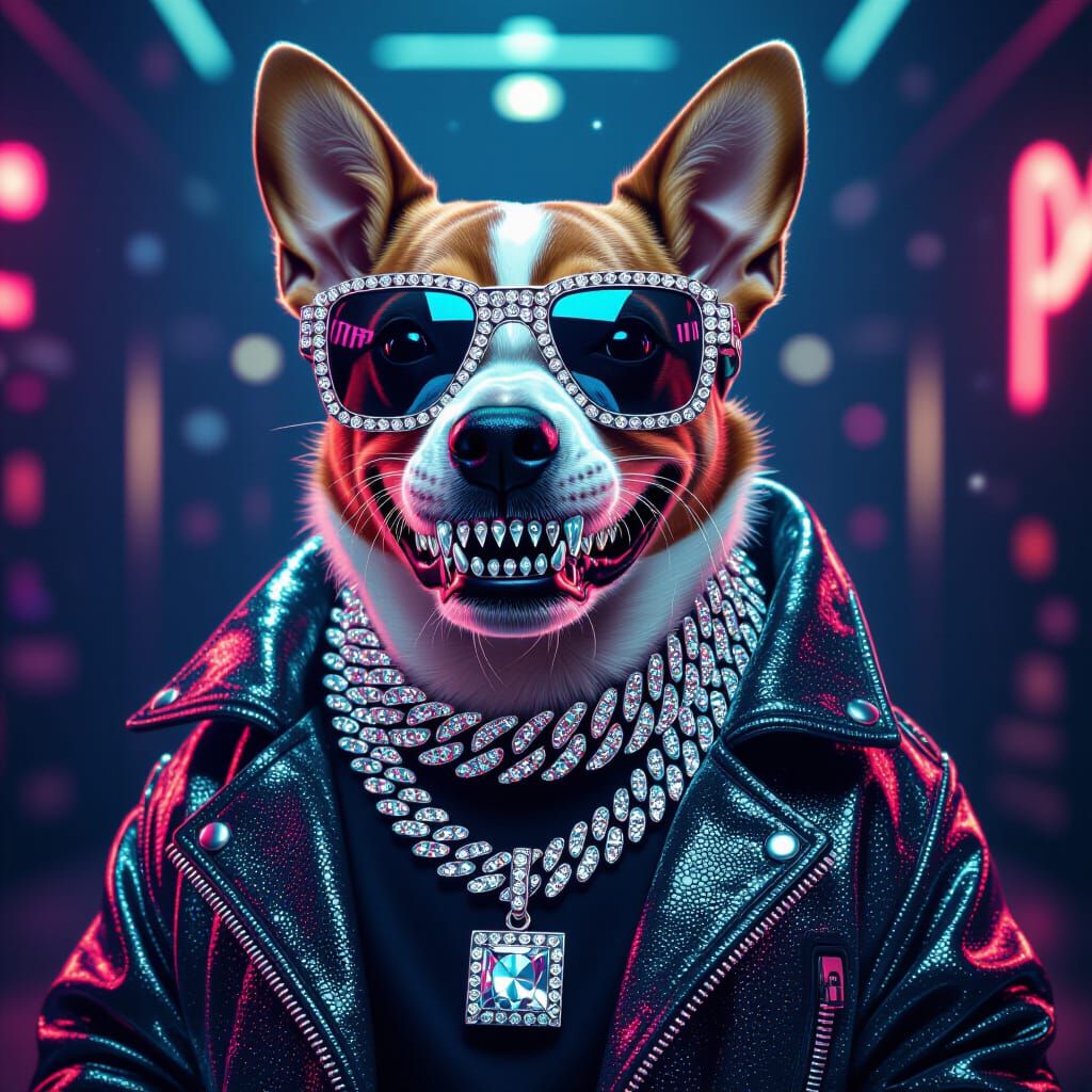Dog with Diamond Grillz in Hip-Hop Style