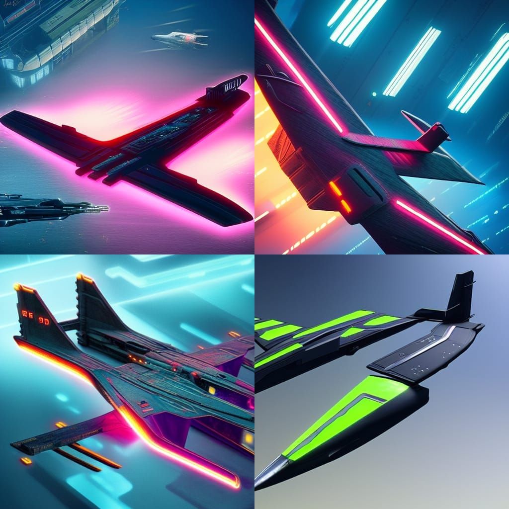 Cyberpunk Ekranoplan Concept in Neon Cityscape