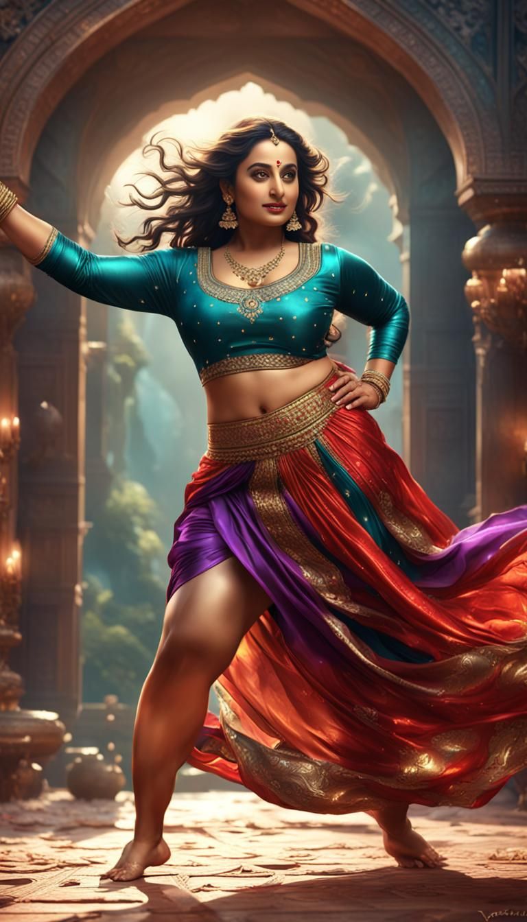 Curvy Indian Woman in Satin Skirt: Fantasy Art
