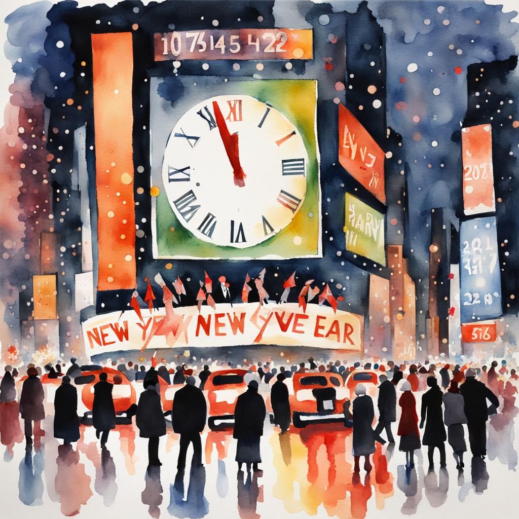 New Year's Eve Times Square Watercolor Painting
