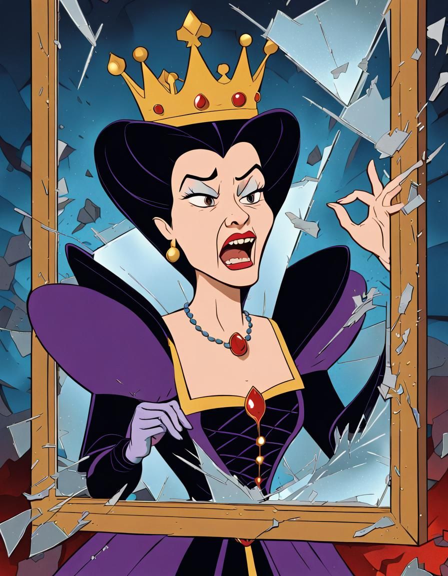 Evil Queen's Shattered Reflection: Disney-Style Illustration