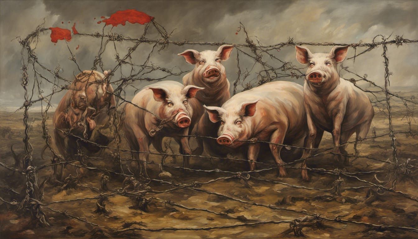 Surreal Pig Soldiers Stealing Food During Famine