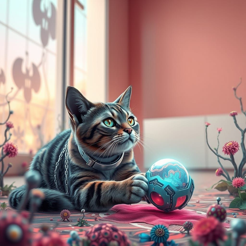 Futuristic Cat in Haeckel's Fantasy Room: Digital Art