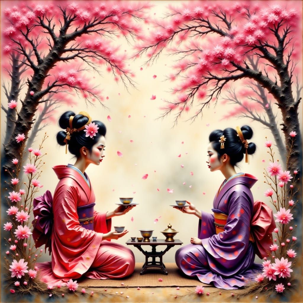 Geisha Tea Ceremony in Cherry Blossom Grove