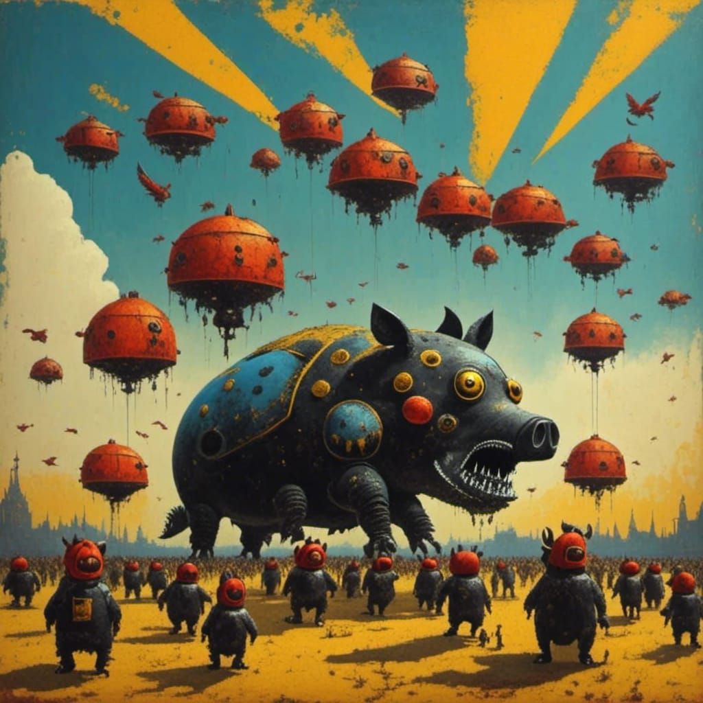 Flying Pigs at Airshow in Whimsycore Style