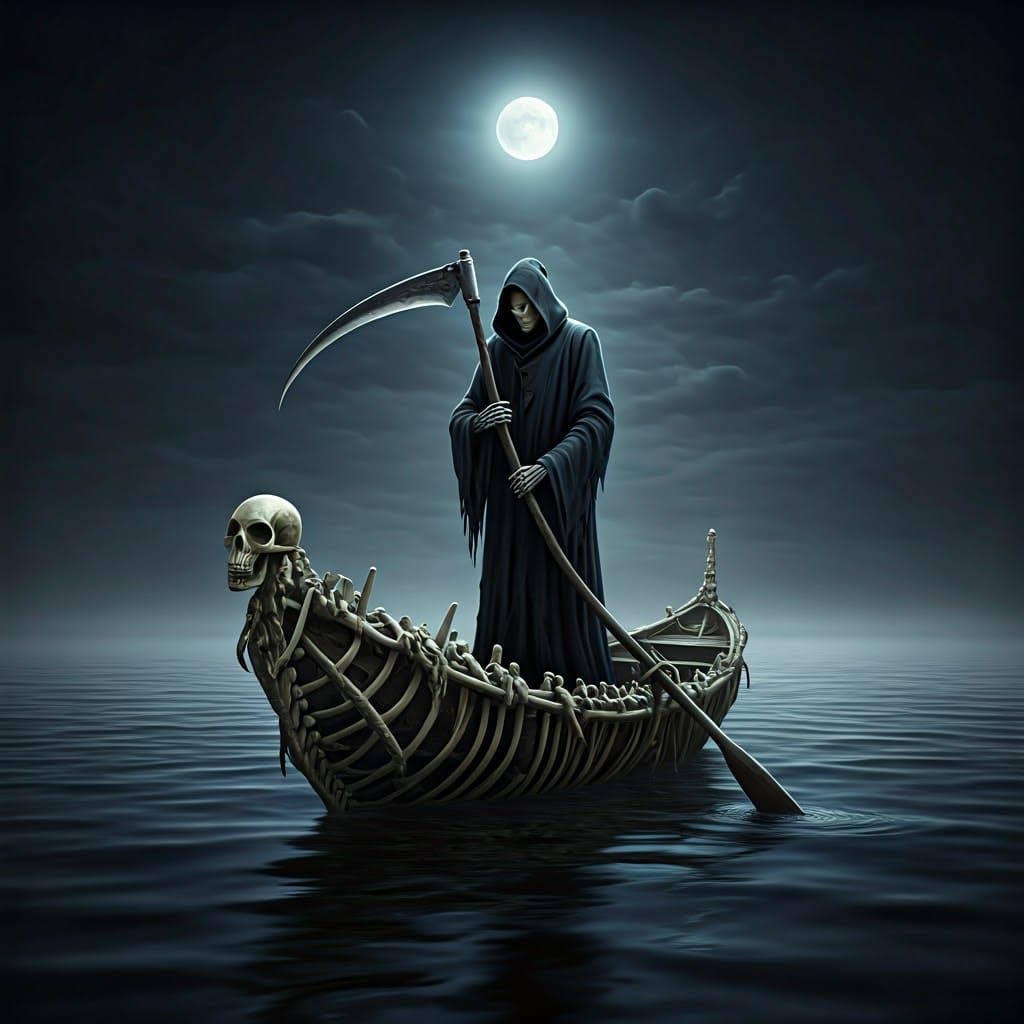 Grim Reaper Sails Boat of Bones